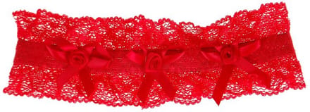 Kousenband XXL - rood met strikjes en roosjes