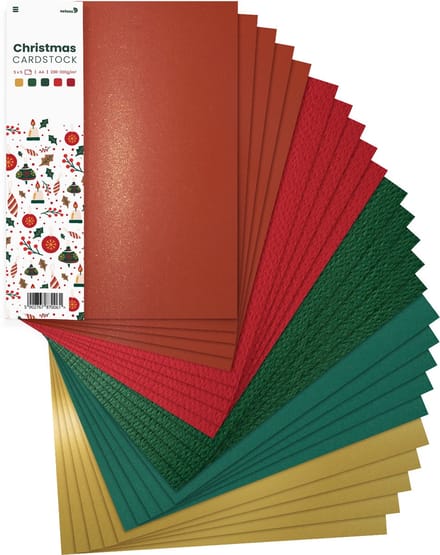Netuno - set gekleurd Bristol-karton in kerstkleuren - 5x5 - A4 - 21 x 29,7 cm - 25 vellen