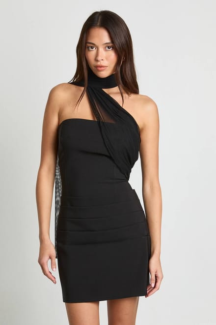 boohoo Dames Gaasstof Mix Gedrapeerde Mini Jurk | Black | Maat: 8