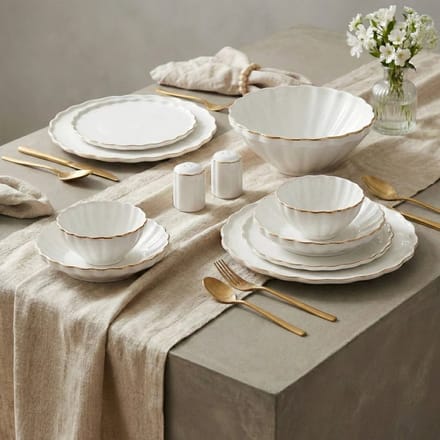 Almina Flores - Porseleinen Serviesset - 27-delig - Wit/Goud - 6-Persoons - Dinerset