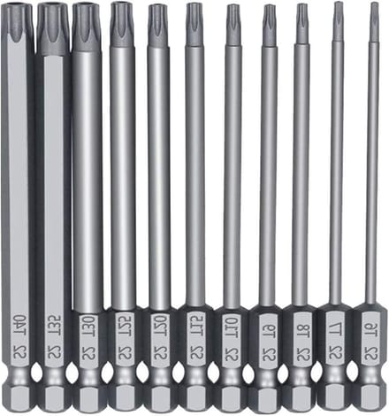 Complete Set van 11 Schroevendraaier Bits met Magnetische Hex Shank en Veiligheid S2 Staal, 100mm Lengte