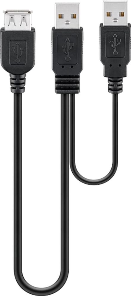 Powteq - Dual power USB 2.0 kabel - 2 x USB naar 1 x USB met dubbele stroomsterkte
