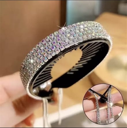 Clip met stras steentjes knot - Zwart met multicolor steentjes - 1 stuk