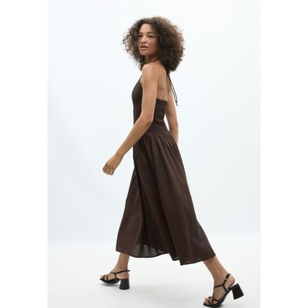 Stradivarius Midi-jurk met halter en kralendetail  Bruin M
