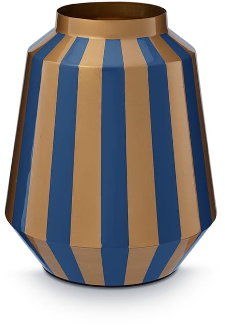Pip Studio Vaas Stripes - Bloemenvaas van Metaal - Blauw/ Goud - 24x29cm
