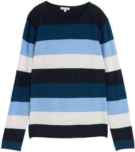 Tom Tailor - Gebreide trui met ronde hals - Maat L - big teal knit stripe