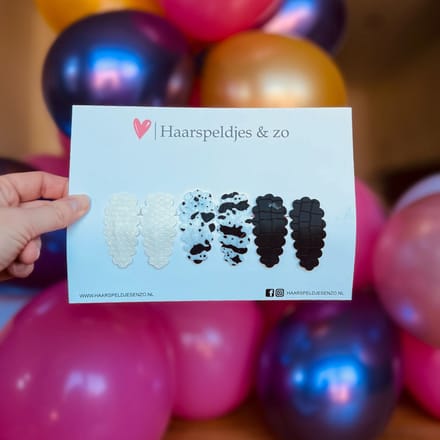 Haarspeldje Liz - golvend - setje - wit - zwart - 5 cm speldjes