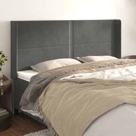 vidaXL - Hoofdbord - met - randen - 183x16x118/128 - cm - fluweel - donkergrijs