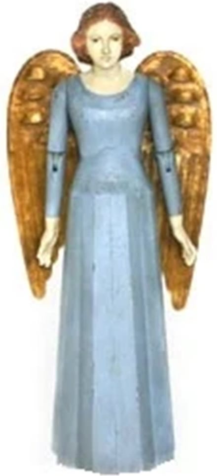 Engel L blauw geplooid m/gouden vleugels 32x19x78,5cm