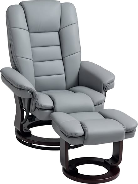 HOMCOM-Relaxsessel mit Hocker-Kunstleder-85L x 82B x 106H cm-Grau