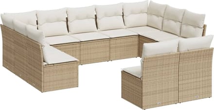 vidaXL - 11-delige - Tuinset - met - kussens - poly - rattan - beige