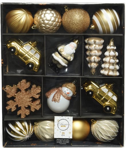Decoris Kersthangers - 25x - goud/wit - onbreekbaar - Kerstboomversiering kunststof