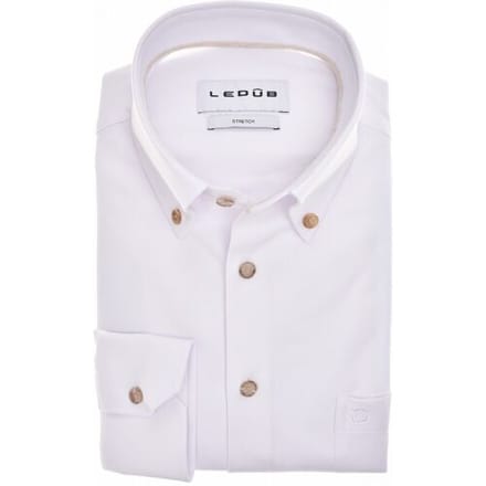 Ledûb Overhemd Uni Color 4-Way Stretch Button-Down Wit-Zand / male