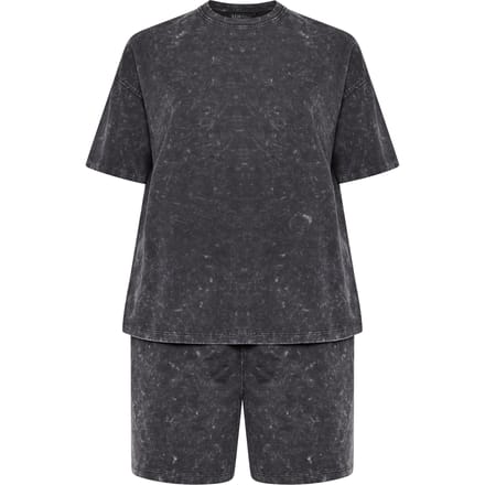 Yours Grijze Set Met Tshirt En Shorts Met Acid Washeffect Size 46