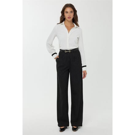 Hoge Taille Gestreepte Rechte Broek