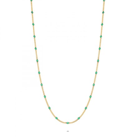 Twice As Nice Halsketting in 18kt verguld zilver, groen email 40cm+5cm