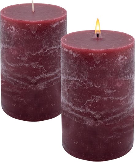 Set van 2 XL Stompkaarsen 15x9 cm Bordeauxrood Rustiek Kerstdecoratie
