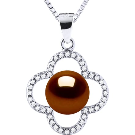 Clover Ketting Zoetwaterparel 9-10 mm Chocolate 925