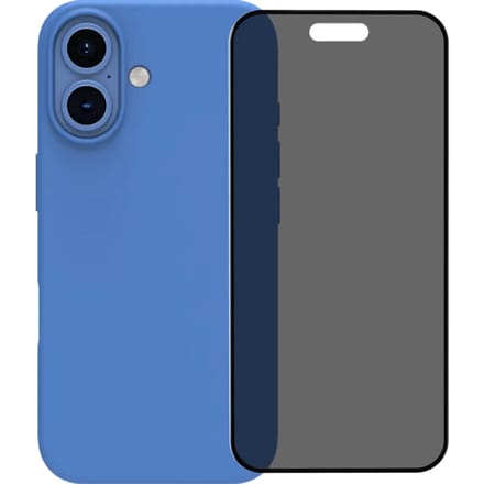 BlueBuilt Back Cover iPhone 16 Blauw + Privacy Filter Screenprotector Glas