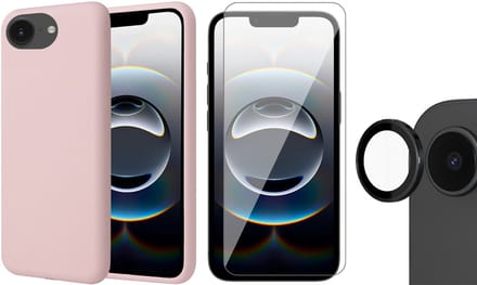 Hoesje geschikt voor iPhone 16e - Screenprotector Glas & Camera Protector - Mat Back Case Roze