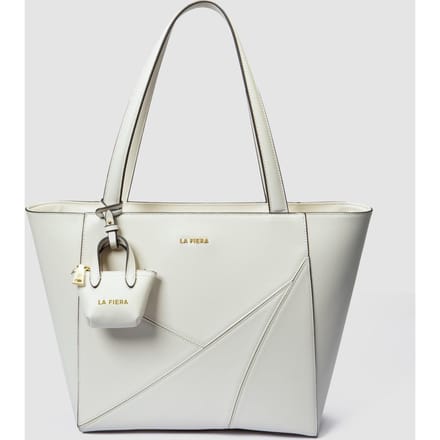 LA FIERA Leren Tote Bag in Gebroken Wit
