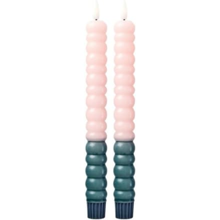 Rice led spiraal kaars green & soft pink, set van 2