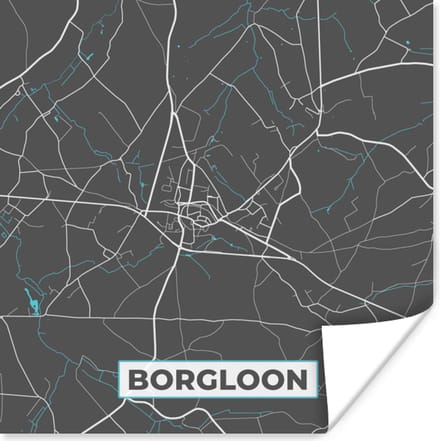 Poster Stadskaart – Grijs - Kaart – Borgloon – België – Plattegrond - 75x75 cm