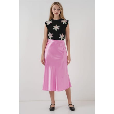 Satijnen A-Lijn Midi Rok met Elastische Taille
