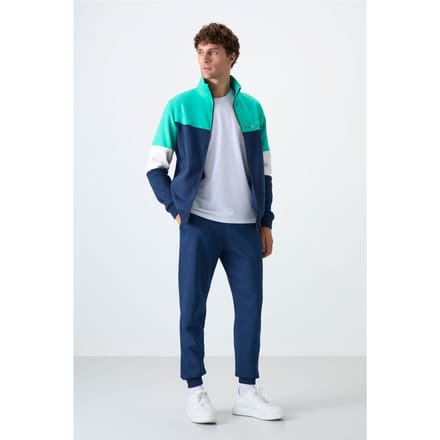 Heren Kleurgeblokte Zip Sweatshirt en Broek Set