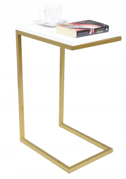 FutuStal - Bijzettafel - Gouden Frame - Wit Glanzend Blad
