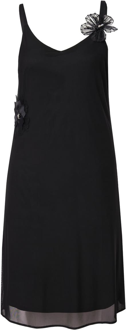 MIAMODA - Dames - Maxi-jurk van mesh A-lijn afneembare 3D-bloem - Zwart - Maat 50