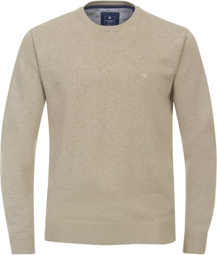 Redmond heren trui katoen - O-hals - beige (middeldik)