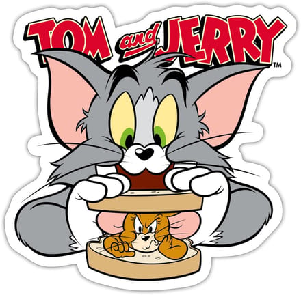 Tom En Jerry Sandwich Muis Broodje Sticker maat S (10 x 10 cm)
