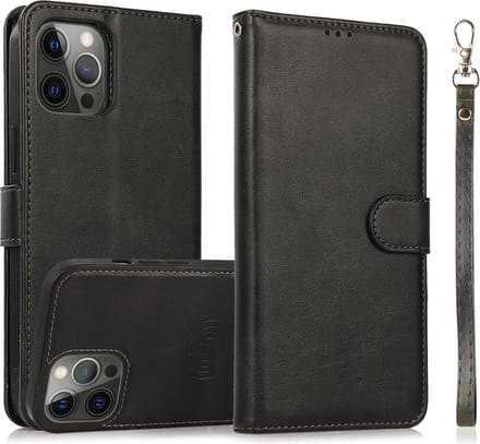 Perfeqt geschikt voor iPhone 14 Pro Uitneembare leer BookCase Hoesje - Natural Black