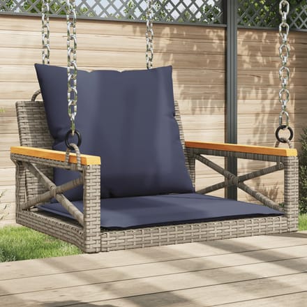 vidaXL - Schommelbank - met - kussens - 63x62x40 - cm - poly - rattan - grijs