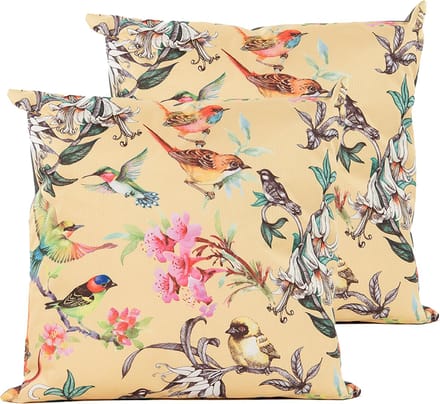 Anna's Collection Sierkussen voor binnen en buiten - 2x - vogels - geel - 60 x 60 cm - tuinkussen