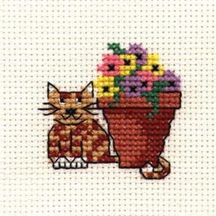 Mini Borduurpakketje Kat Bij Bloempot - Mouseloft