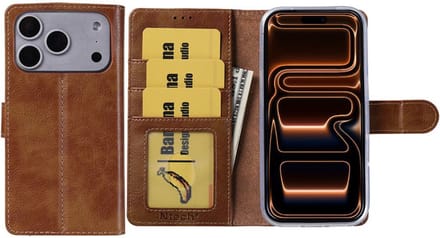 Hoesje Geschikt voor iPhone 17 Pro Max – Arara bookcase met pasjeshouder - Bruin