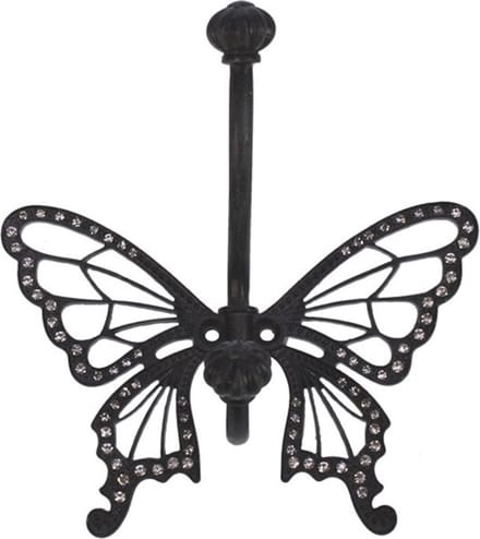 Haak metaal Vlinder m strass zwart 15x6,5x15,5cm