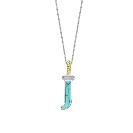 TI SENTO Dames Hanger - 925 zilver - Letter J - Turquoise - 6840TQ_J
