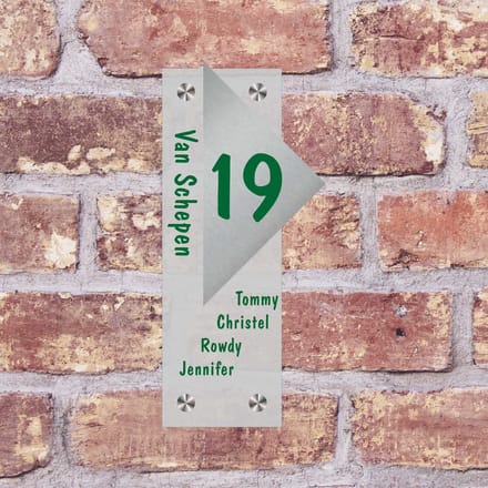 naamplaatje - naambordje glas - rvs driehoekje - gematteerd glas - huisnummer -