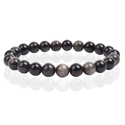 Natuursteen Armband met 8mm Kralen Memphis - Silver Obsidian