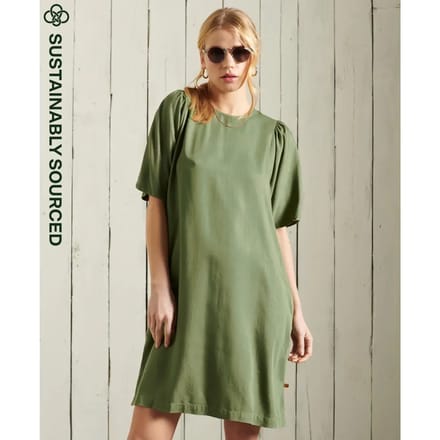 Superdry Tencel Korte Mouwen Korte Jurk Groen S Vrouw