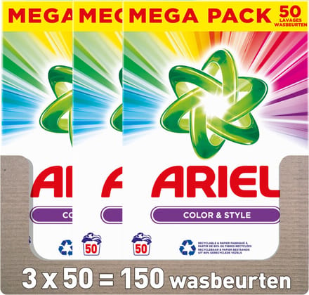 3x Ariel Waspoeder Kleur 50 wasbeurten 3 kg