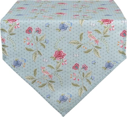 Clayre & Eef Tafelloper 50x160 cm Blauw Groen Katoen Bloemen
