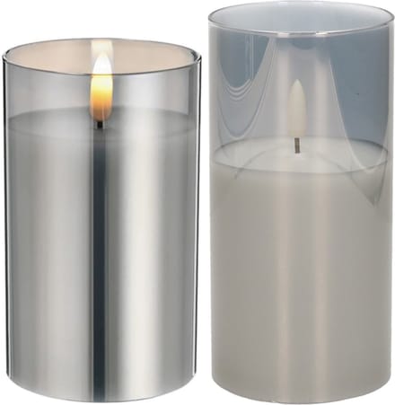 Set van 2x luxe led kaarsen in grijs glas 12.5 en 15 cm met timer op batterijen