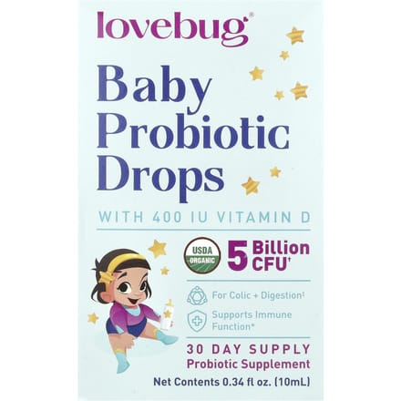 LoveBug Probiotica, Probiotische druppels voor baby's met vitamine D, 0,34 fl oz (10 ml)