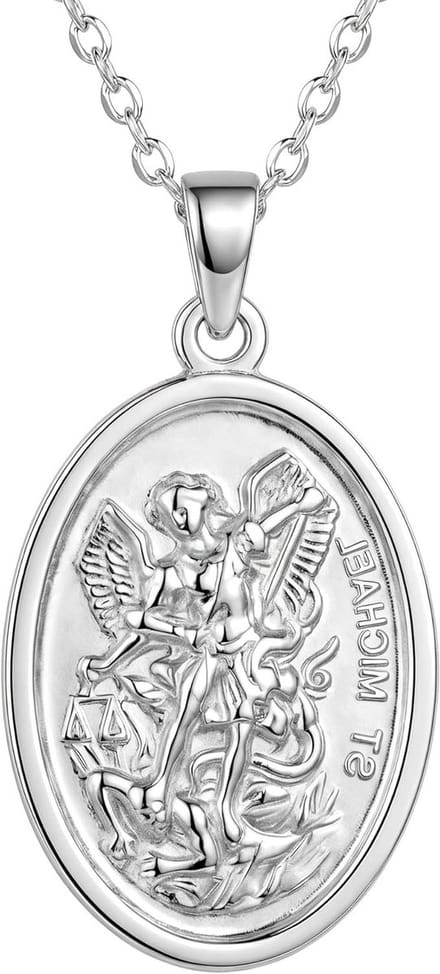 Sint Michael Hanger - Beschermengel Medaillon - Religieus Goed - Omkeerbaar Ontwerp - 2.4 cm - Zilver