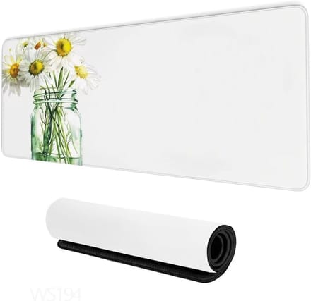 Grote Muismat - Bureaumat XXL - Gaming Kantoor - Antislip Rubber Basis - 160 x 80 cm - White Daisy