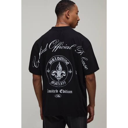 Zwart Oversized T-shirt Met Embleem Print Over De Naden | Black | Size Large